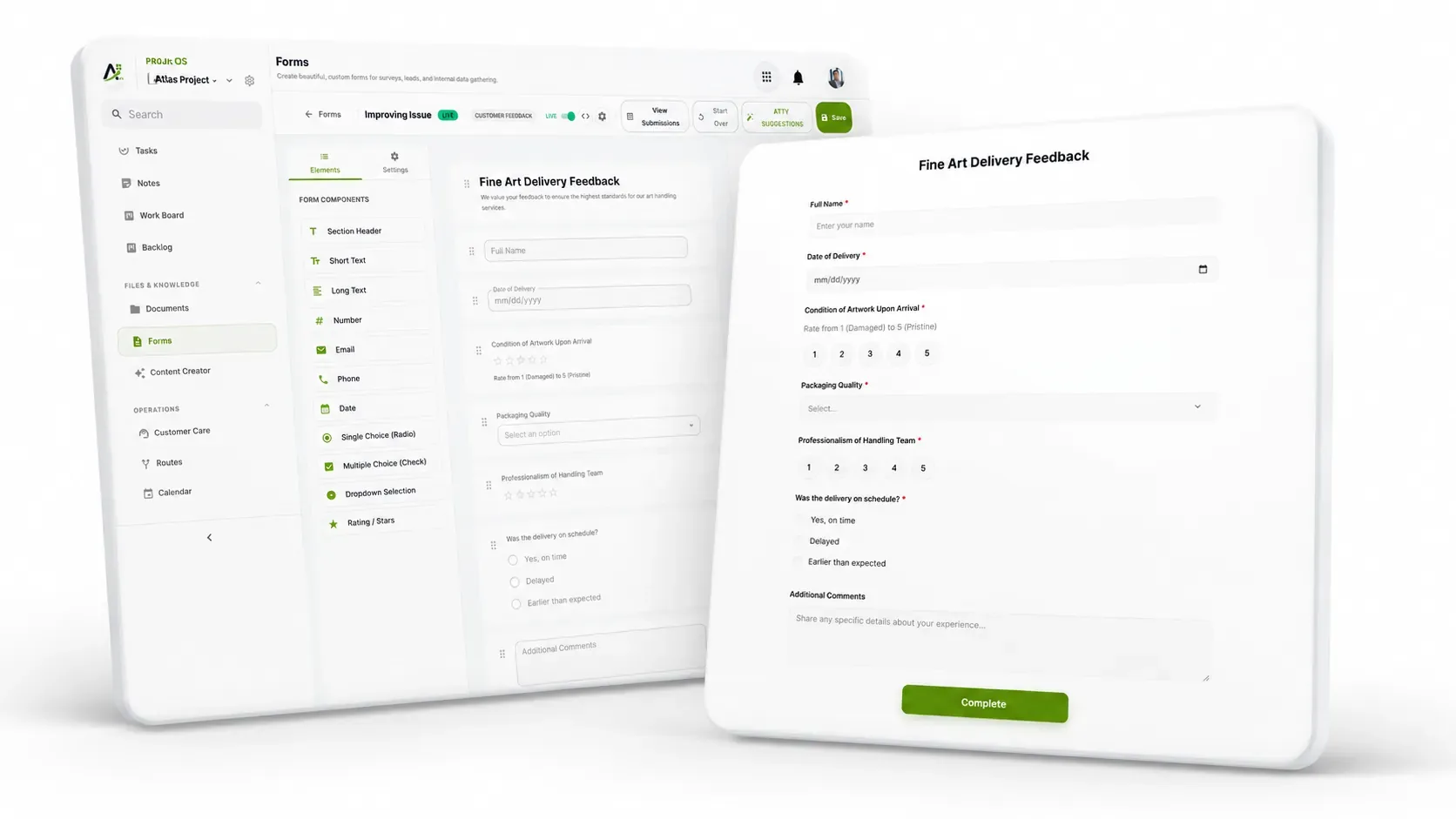 El editor de formularios junto al formulario publicado que completa un cliente